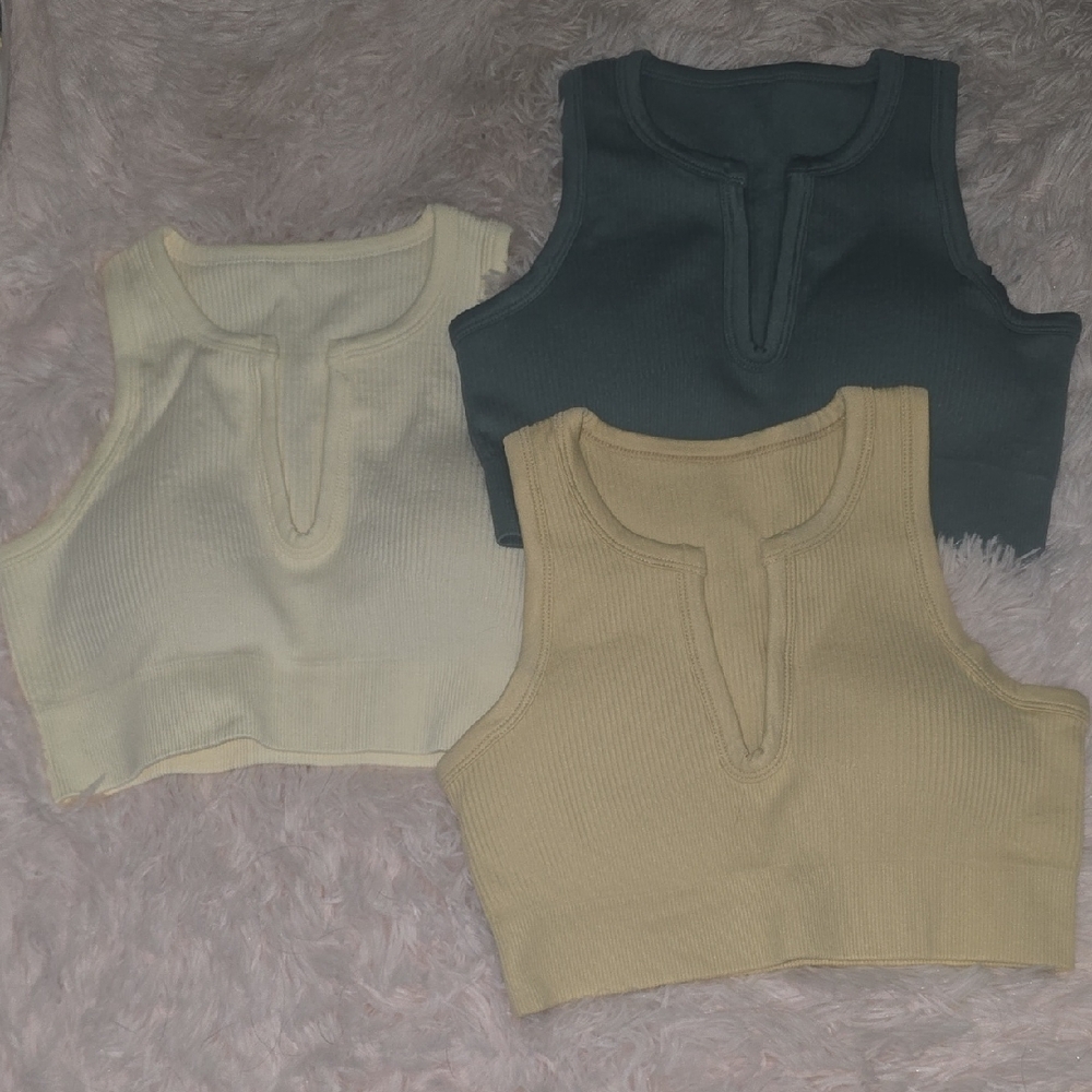 Women's Sleeveless Ribbed Crop Tops - Cream, Tan, Gray